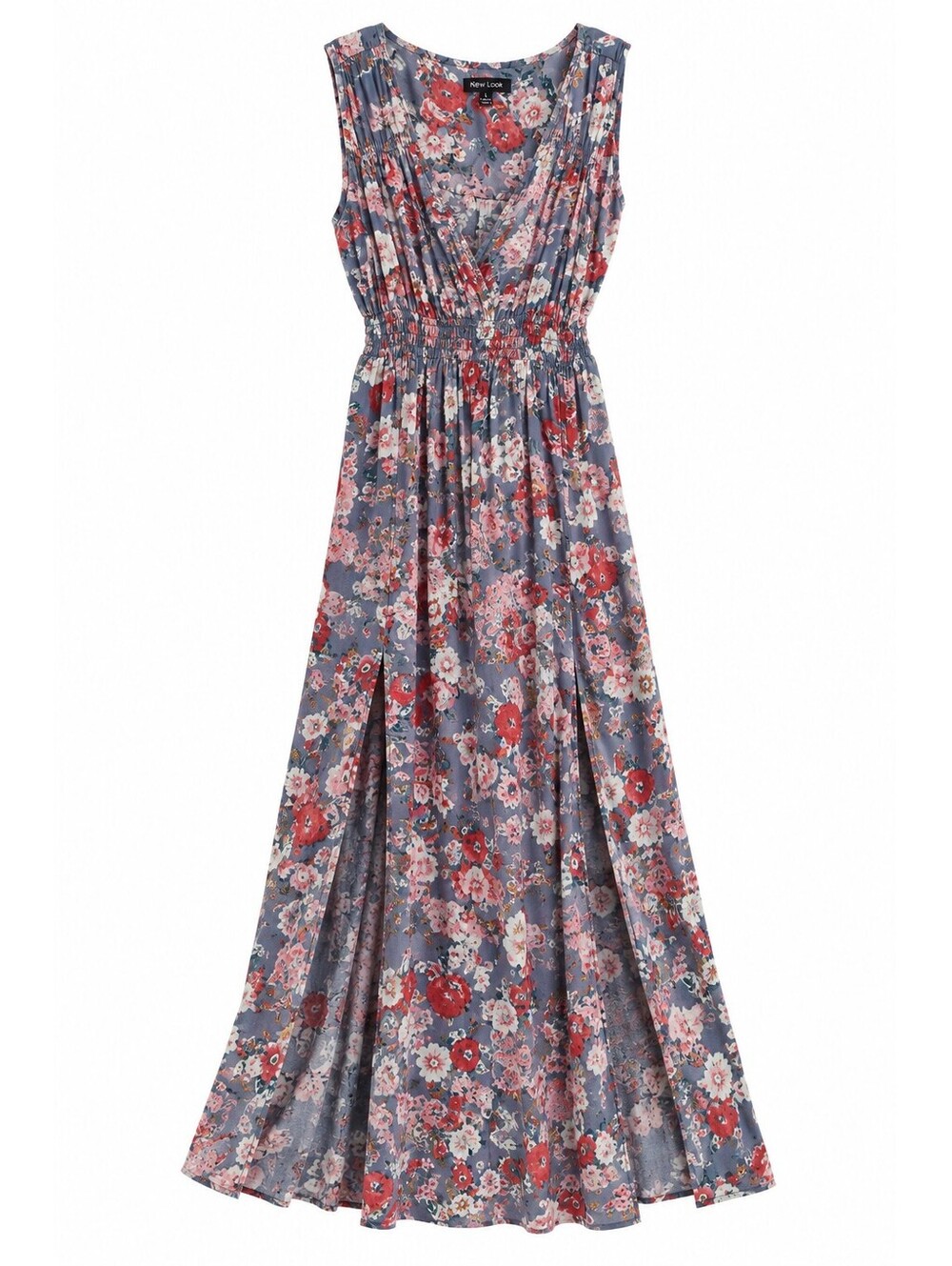 New Look Women's Sleeveless Floral Maxi Dress with Front Slits, Size Large